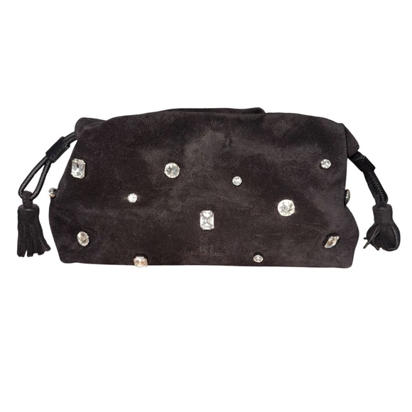 Veronica Beard Small Crystal-Studded Suede Clutch Bag - Picture 4 of 8